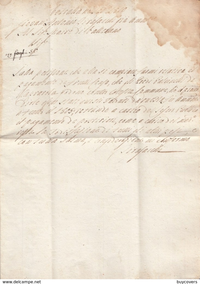 PRE420- PREFILATELICA -Lettera Con Testo Del 10 Febbraio 1810 Da Vetralla A Vallarano (Viterbo) , Tassata 2 Baj - 1. ...-1850 Prefilatelia