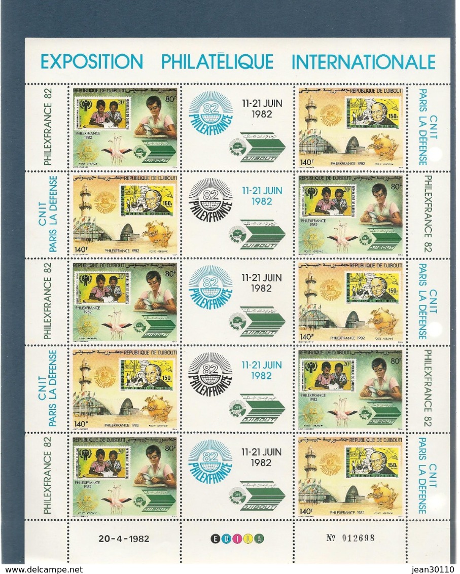 DJIBOUTI   Année 1982 PHILEXFRANCE 82  N° Y/T : FEUILLET P.A. 167B Côte: 37,50 € - Gibuti (1977-...)