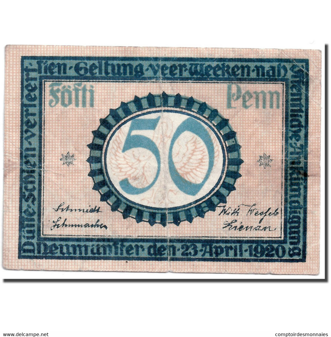 Billet, Allemagne, Neumühlen, 50 Pfennig, Batiment, 1920, 1920-04-23, SPL - Andere & Zonder Classificatie