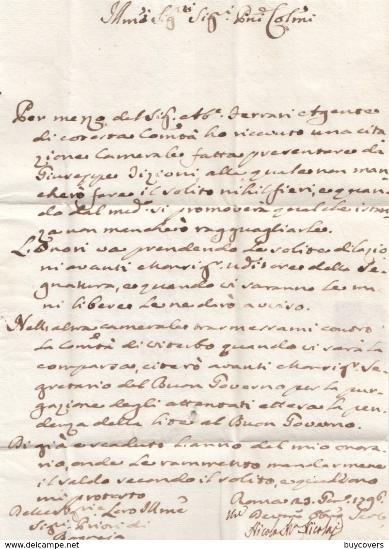 PRE422- PREFILATELICA -Lettera Con Testo Del 23 Gennaio 1796 Da Roma A Bagnaia Via Viterbo - 1. ...-1850 Prefilatelia