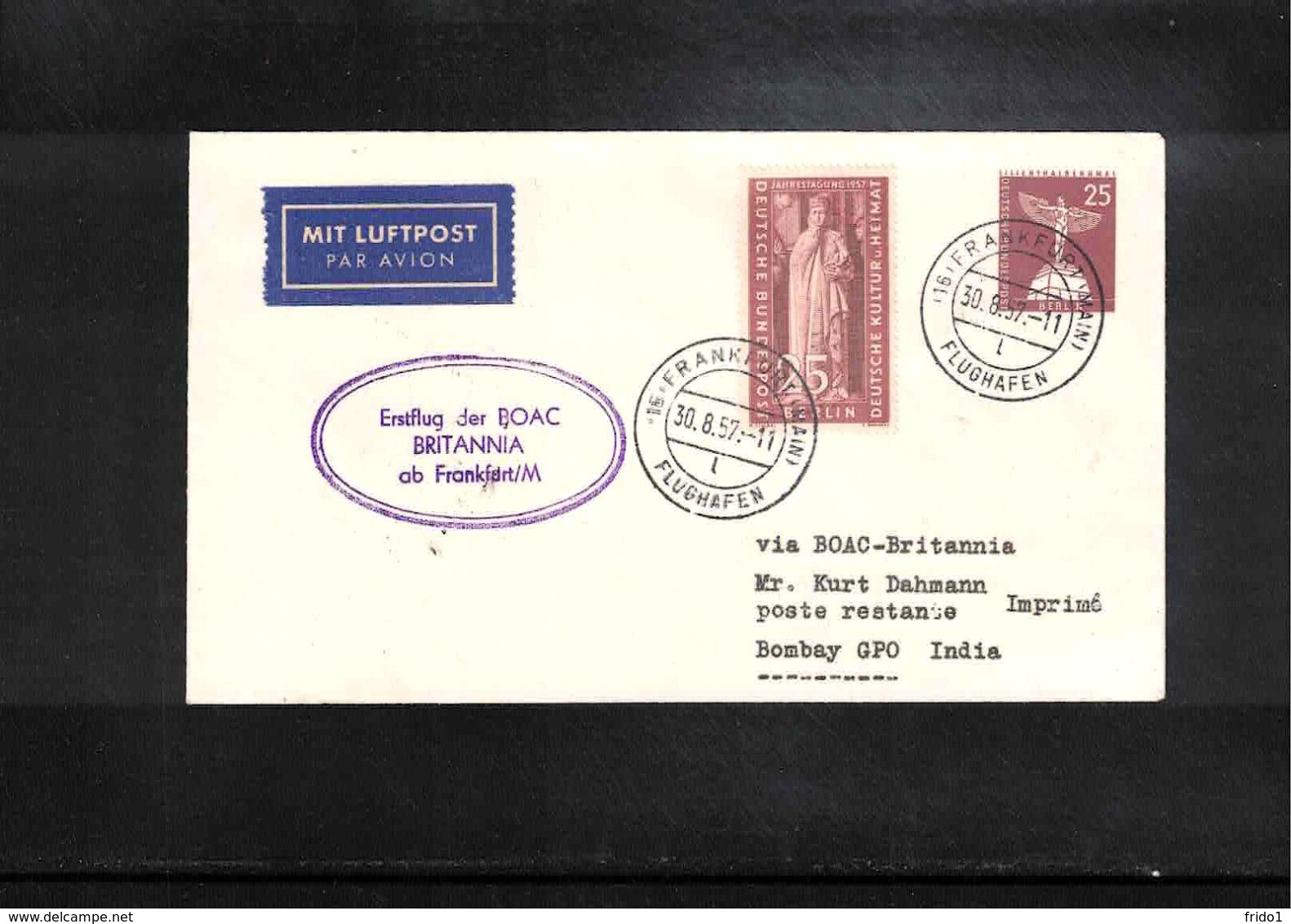 Aviation 1957 BOAC First Flight Frankfurt - Bombay - Briefe U. Dokumente
