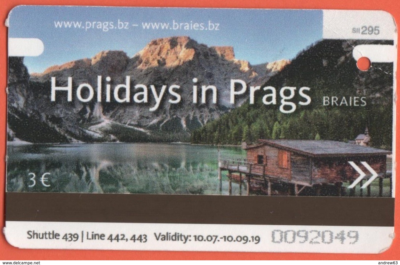 ITALIA - ITALY - ITALIE - 2019 - Trasporto Integrato Alto Adige - San Candido-Braies - Biglietto Autobus Shuttle - Used - Europe