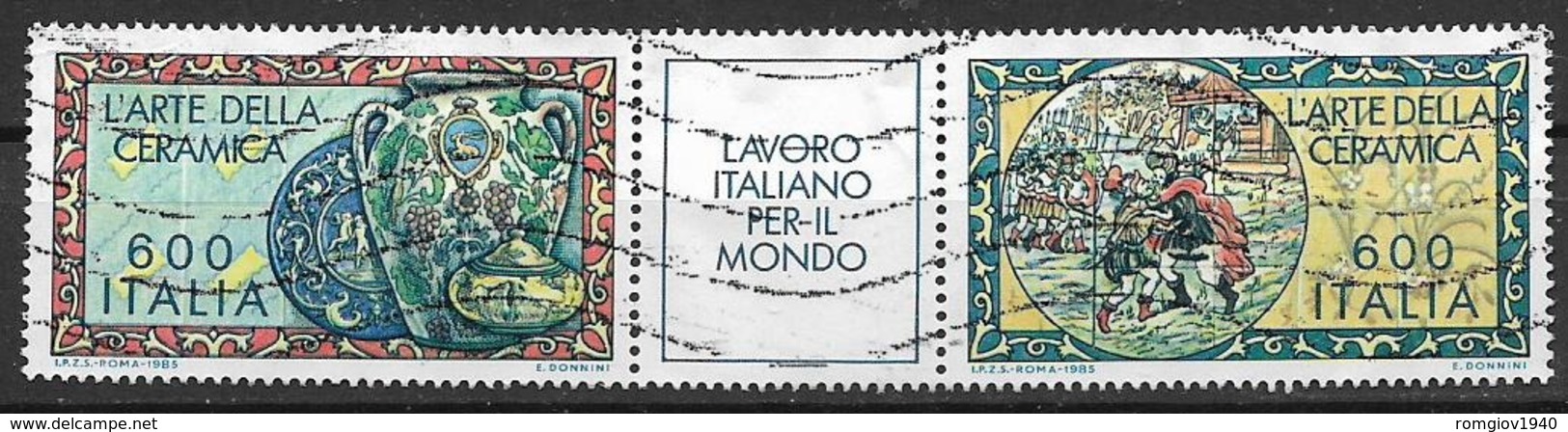 ITALia 1985 IL LAVORO ITALIANO PER IL MONDO SASS. 1704-1705 USATO VF TRITTICO - 1981-90: Usati