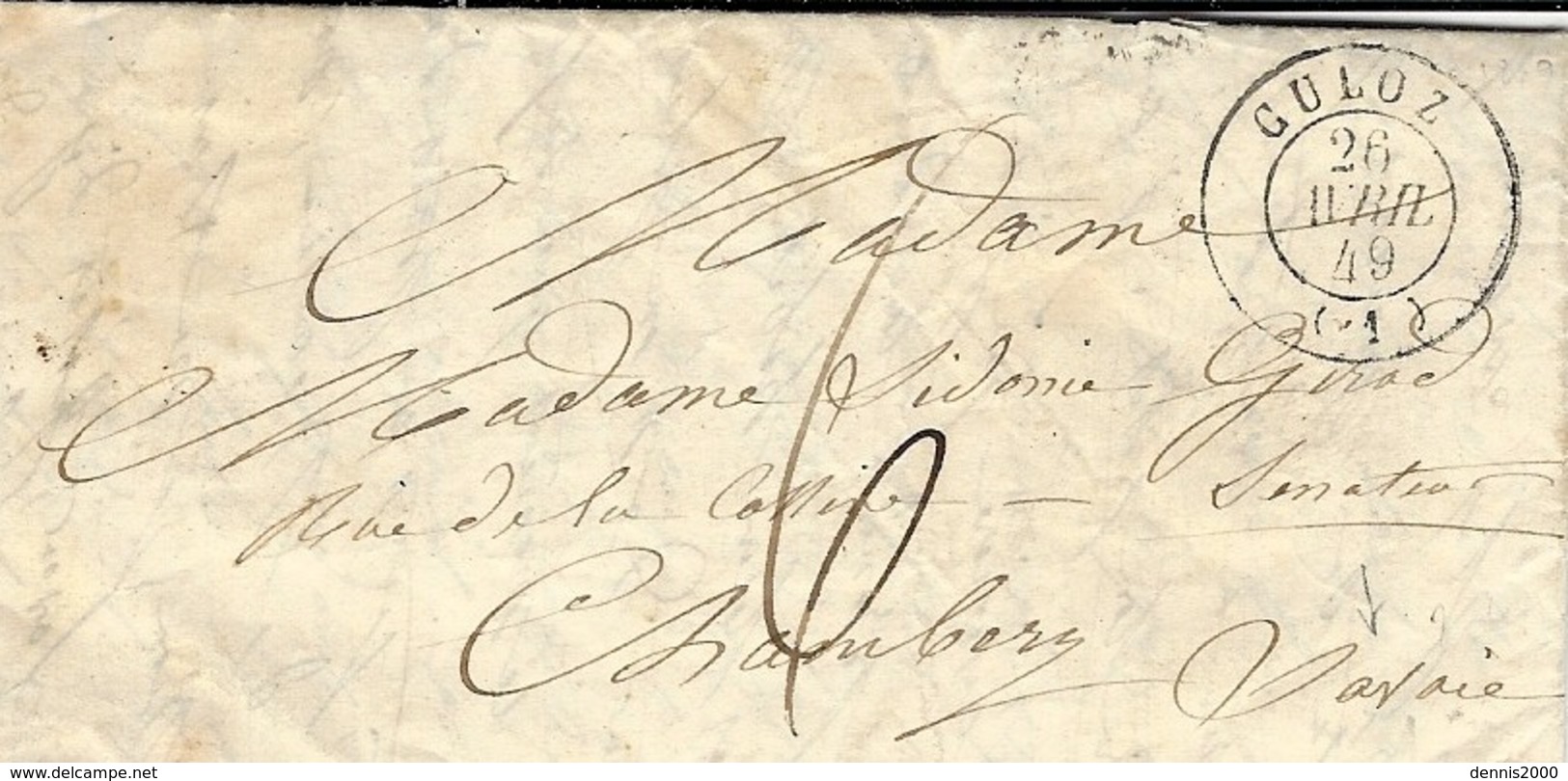 1949 - Lettre De CULOZ ( Ain ) Cad T15 Taxe 6 Manuscrite Pour Chambéry ( Duché De Savoie ) - 1801-1848: Precursores XIX