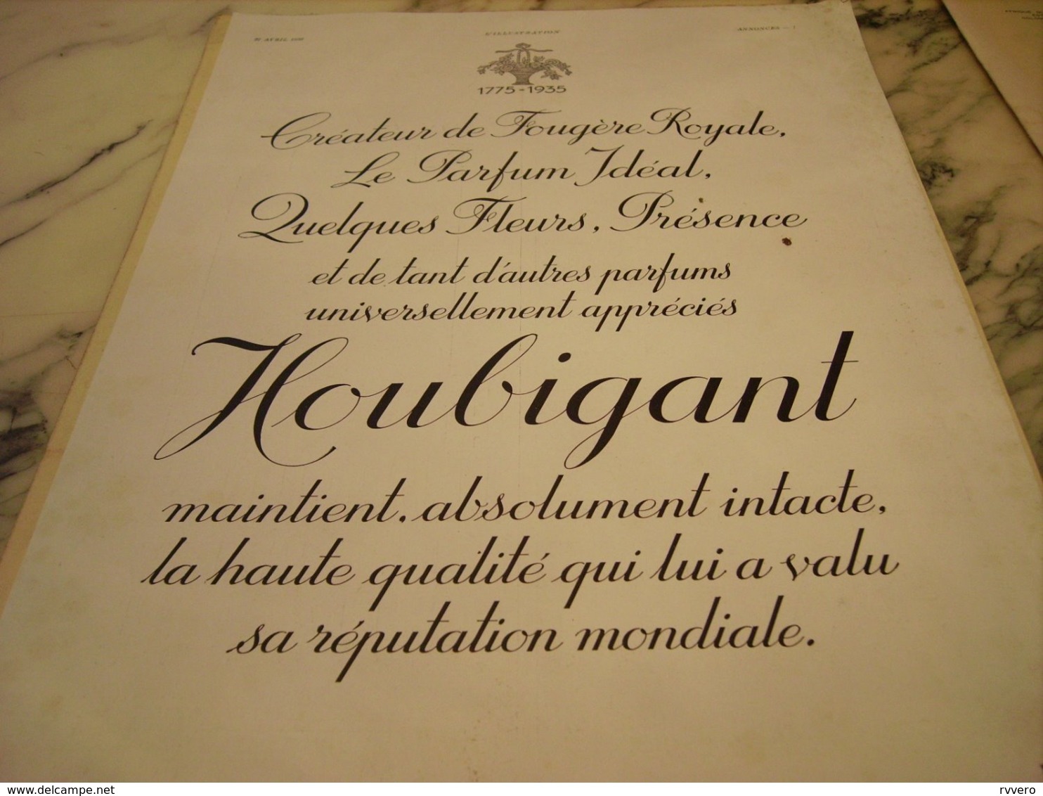 ANCIENNE PUBLICITE PARFUM PRESENCE DE HOUBIGANT 1935 - Other & Unclassified