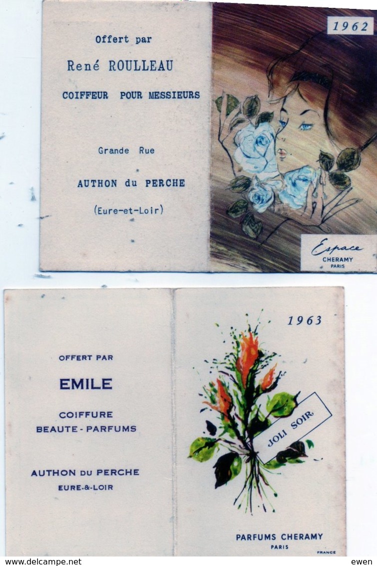 2 Calendriers De Poche Parfumés Années 60. Commerces De Authon-du-Perche. - Petit Format : 1961-70