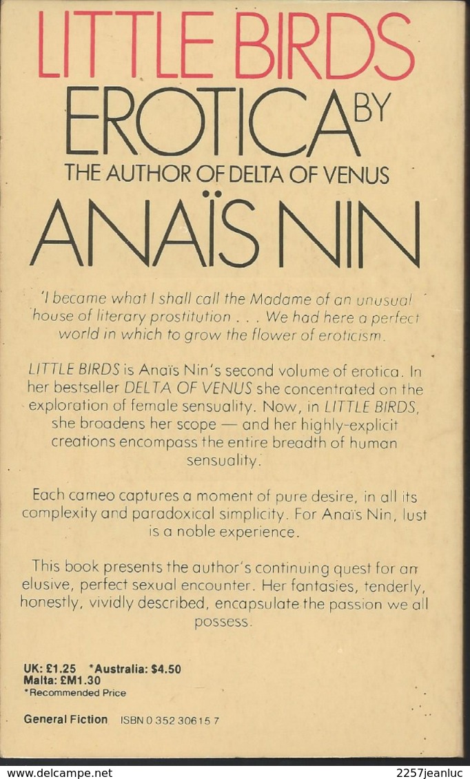 Little Birds -Erotica By  Anaisnin  1980 . - Autres & Non Classés