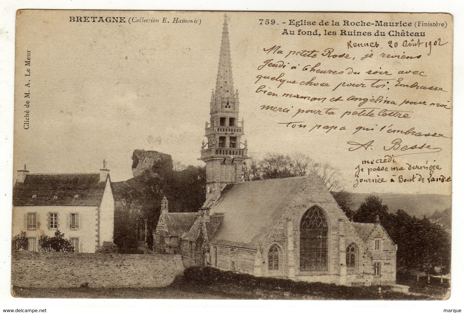 Cpa N° 759 Eglise De LA ROCHE MAURICE Au Fond Les Ruines Du Château - La Roche-Maurice