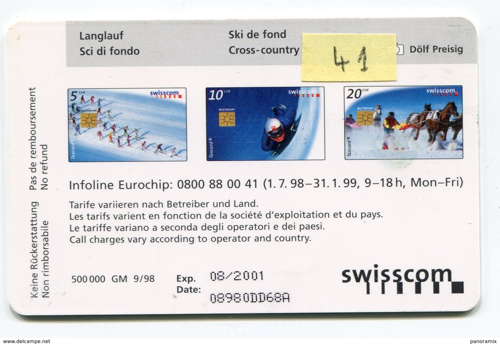 Telecarte °_ Suisse-41-Ski De Fond- R/V D68A ° TBE - Zwitserland