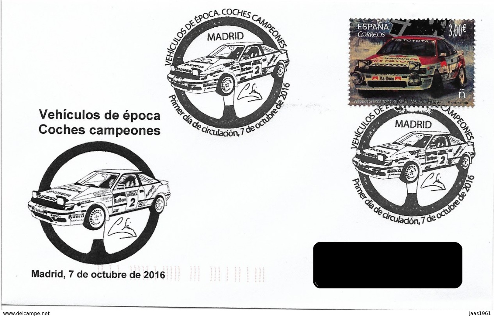 SPAIN. FDC. CAR TOYOTA CELICA. 2016 - Máquinas Franqueo (EMA)