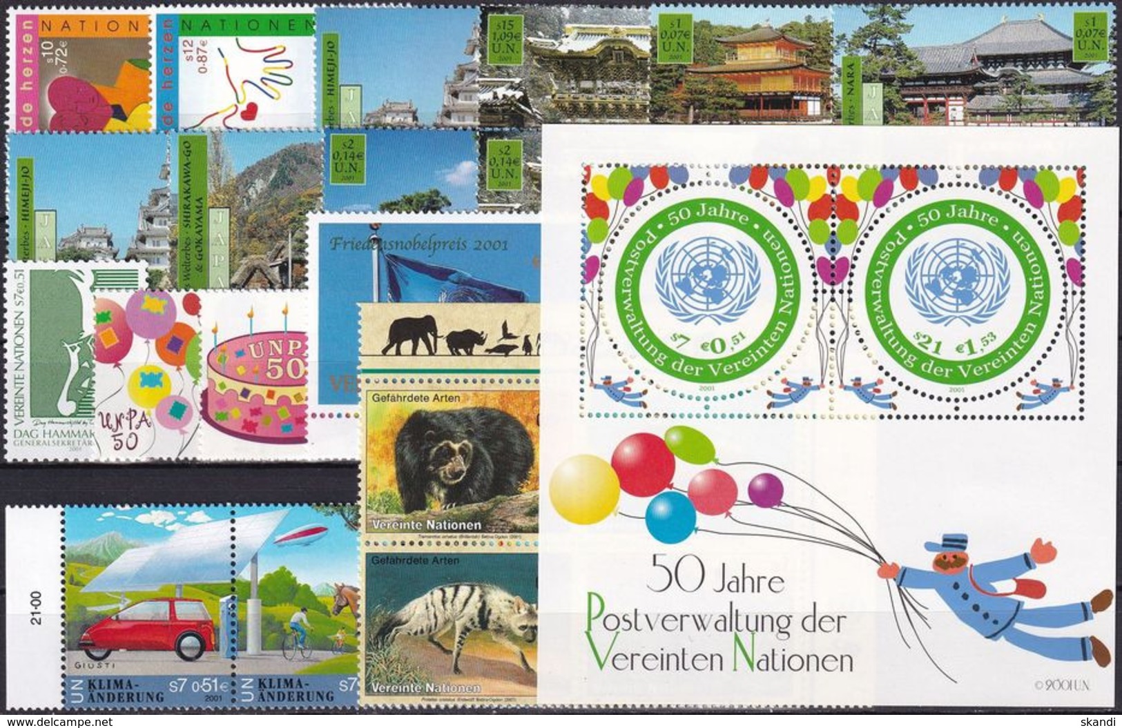 UNO WIEN 2001 Mi-Nr. 327-50 Kompletter Jahrgang/complete Year Set ** MNH - Ungebraucht