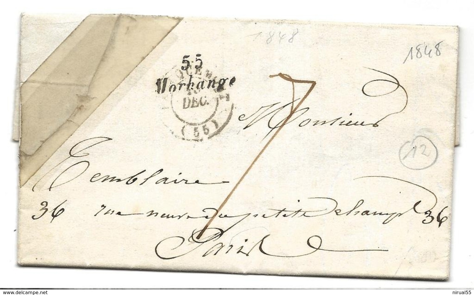 MORHANGE Meurthe Et Moselle Cursive 55 Morhange Cachet Rond Faulquemont  1848  .....G - 1801-1848: Precursors XIX