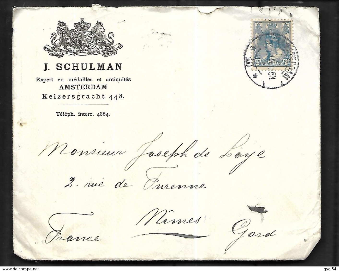 Pays - Bas   Lettre Commerciale  De 1912  De Amsterdam Pour  Nîmes - Briefe U. Dokumente