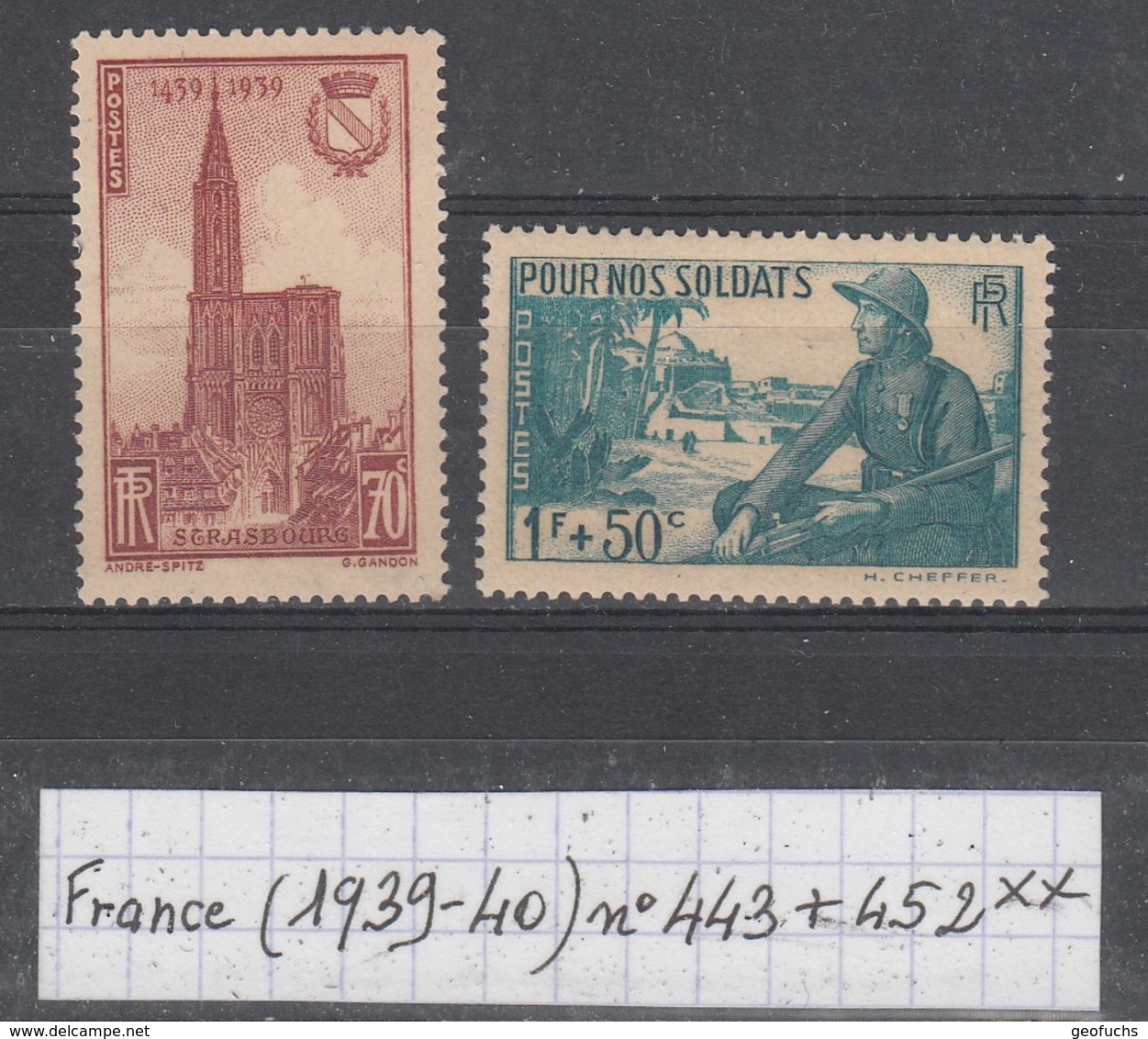 France (1939-40) Cathédrale De Strasbourg N° 443 ** + Pour Nos Soldats N° 452 ** à 20% De La Cote - Nuevos