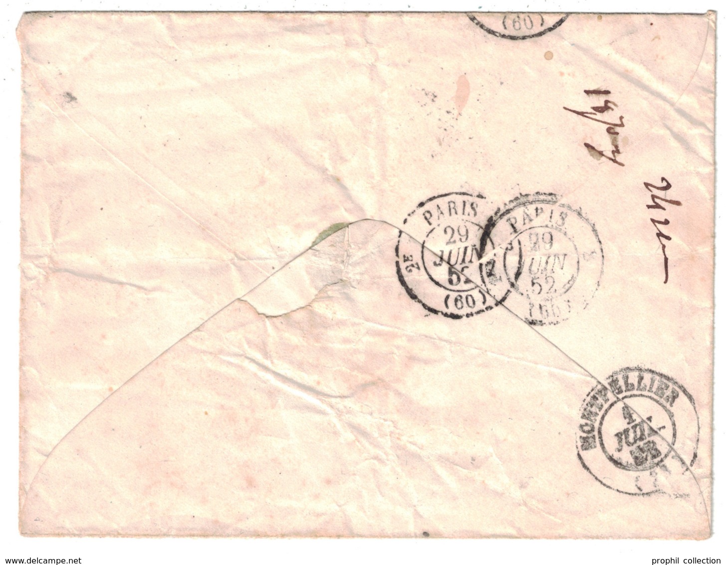 CERES N° 4 (4 GRANDES MARGES) OBL. PC 64 + CAD 1852 De AMIENS Sur LETTRE Pour MONTPELLIER HERAULT CACHET DE ROUTE AU DOS - 1849-1850 Ceres