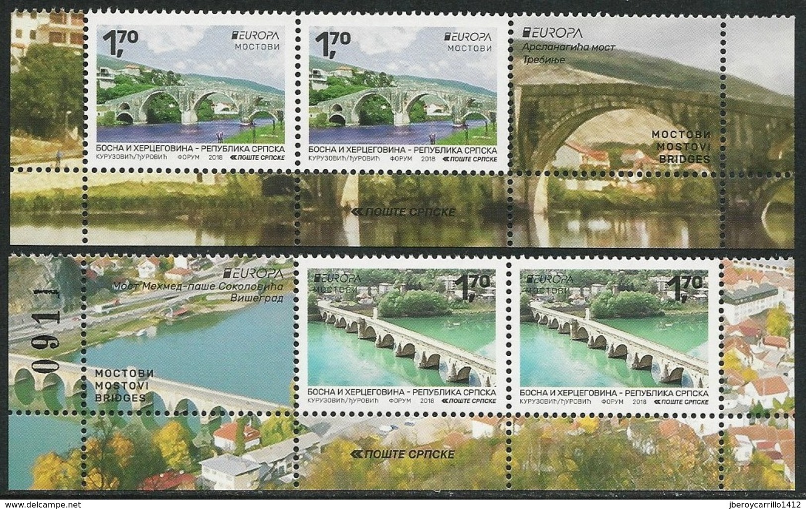 BOSNIA HERZEGOVINA SERBIA/ BOSNIEN SERBIEN/ BOSNIE - EUROPA 2018 -"PUENTES.-BRIDGES -BRÜCKEN -PONTS"- 2 SERIES + L/H - 2018