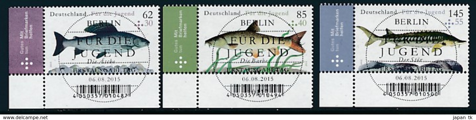 GERMANY Mi.Nr. 3169-3171  Jugend- Süßwasserfische- ESST Berlin -Eckrand Unten Links - Used - Gebraucht