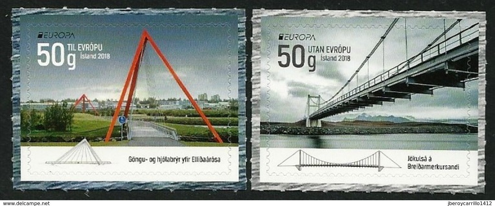 ISLANDIA/ ISLAND/ ICELAND - EUROPA 2018  "PUENTES.- BRIDGES - BRÜCKEN - PONTS" - SERIE De 2 SELLOS ADHESIVOS - 2018