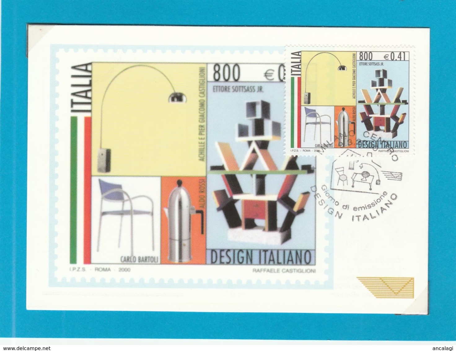 FDC ITALIA 2000 - 488 - DESIGN ITALIANO - Annullo Ufficiale Milano 9.3.00. 1 V. Su Cartolina Maximum - FDC