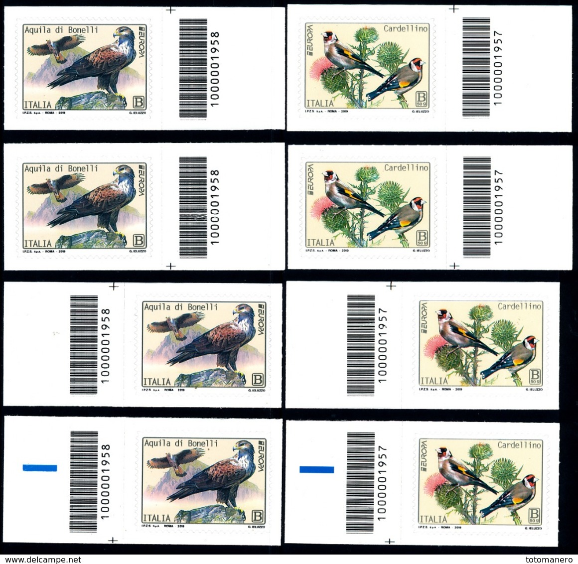 ITALY/Italien/Italia  EUROPA 2019 "National Birds" 4 Corner Sets - CAB** - 2019