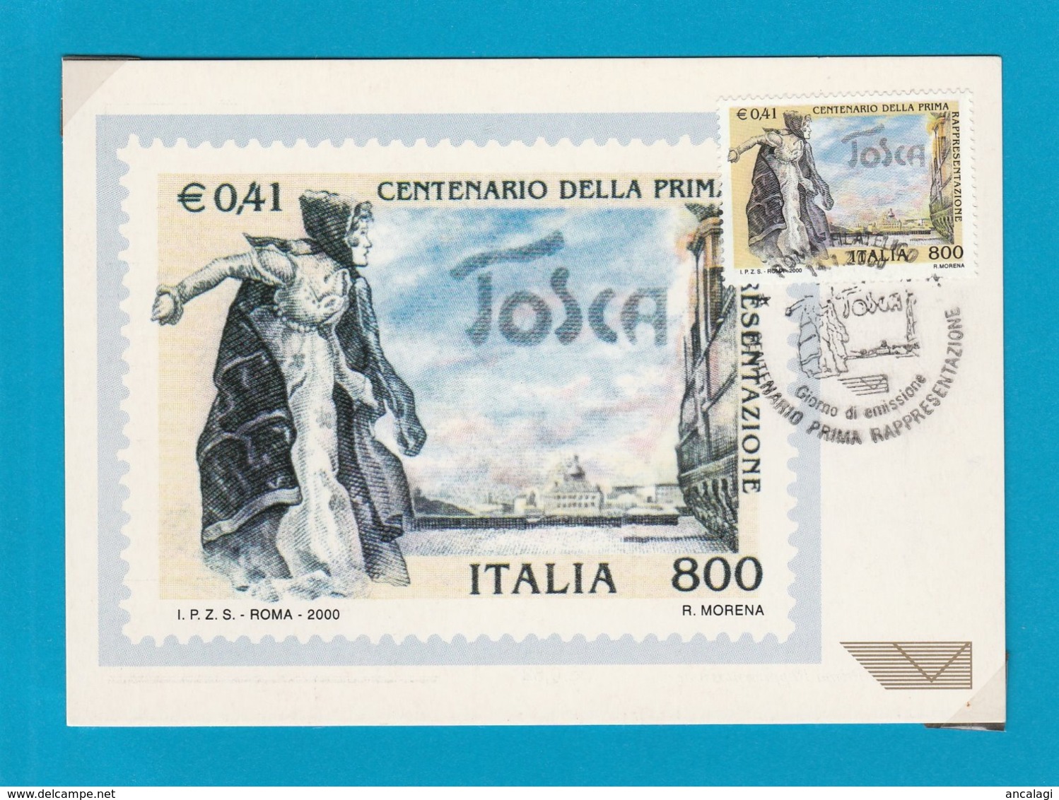 FDC ITALIA 2000 - 493 -TOSCA- Annullo Ufficiale Roma 14.1.00. 1 V. Su Cartolina Maximum - FDC