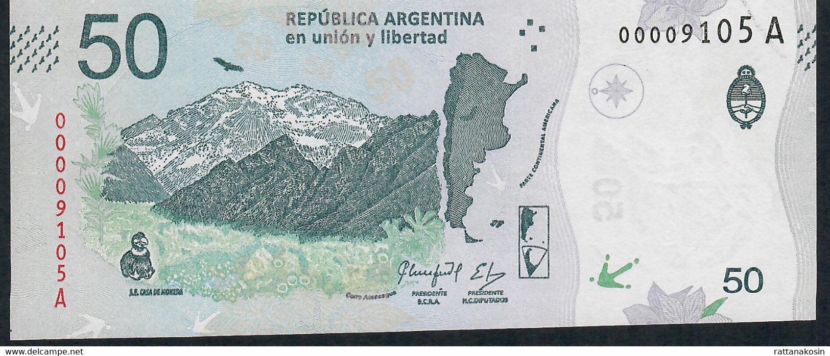 ARGENTINA P363 50 Pesos 2018 LOW # 00009105A UNC. - Argentina
