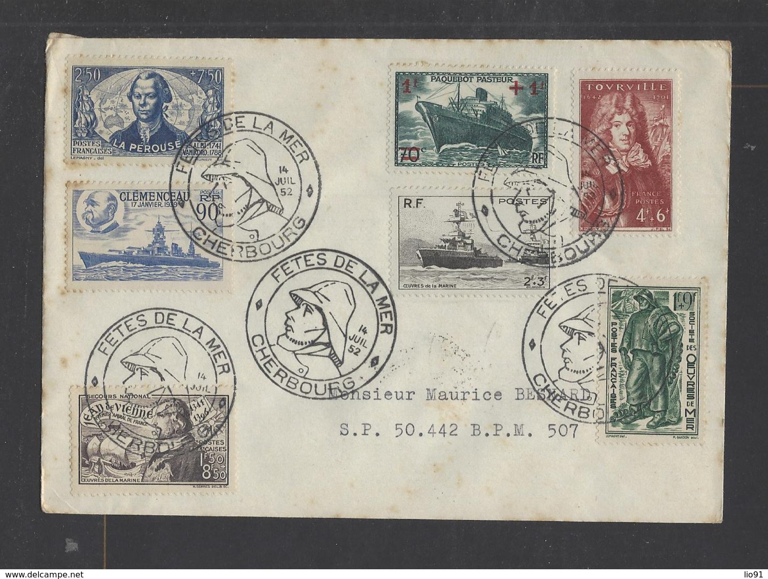 FRANCE.  YT  FDC  Fête De La Mer Cherbourg  Oblitération 1er Jour  1952 - 1950-1959