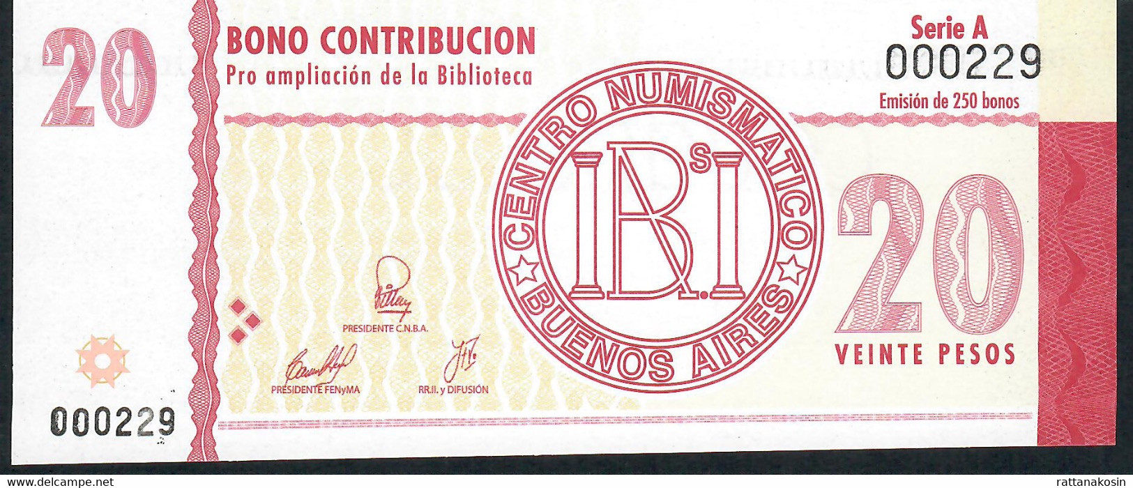 ARGENTINA BONO Contribution NLP  20 Pesos 2014  #000229   UNC. - Argentina