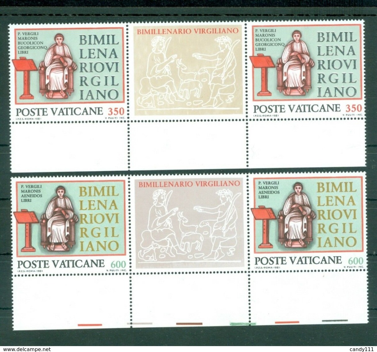 1981 Virgil/Publius Vergilius Maro,poet,Aeneid/Bucolics,Vatican,783,Gutter-H,MNH - Writers