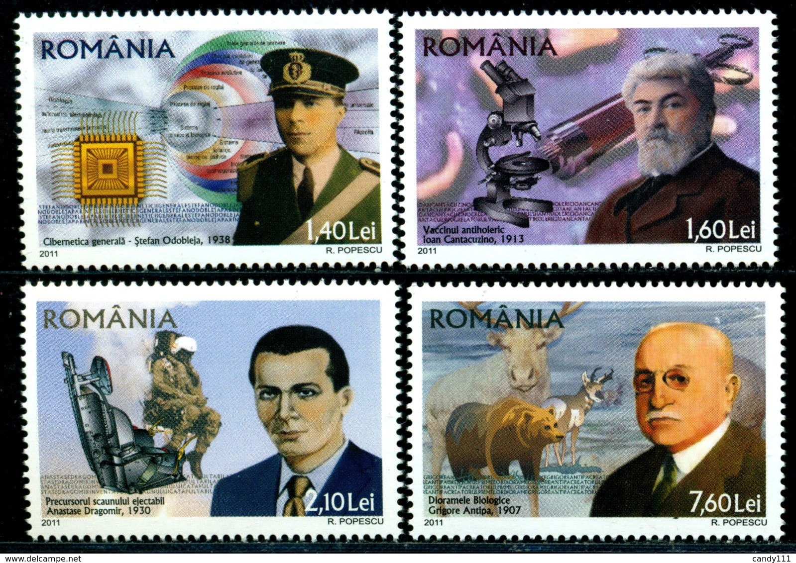 Romania 2011 Microscope,Aircraft Ejection Seat,Cholera,Antipa,Bear,Moose,Cyber,Vaccine,Cybernetics,6574,NH - Other & Unclassified