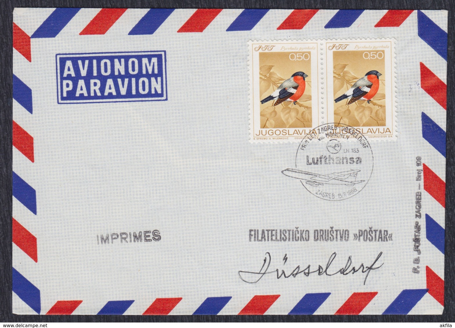 Yugoslavia 1968 First Flight "Lufthansa" Zagreb - Düsseldorf, Airmail Cover - Lettres & Documents