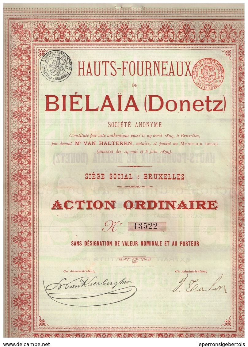 Ancienne Action - Hauts-Fourneaux De Biélaïa (Donetz) - Titre De 1899 - Titre N° 13524 - Russie