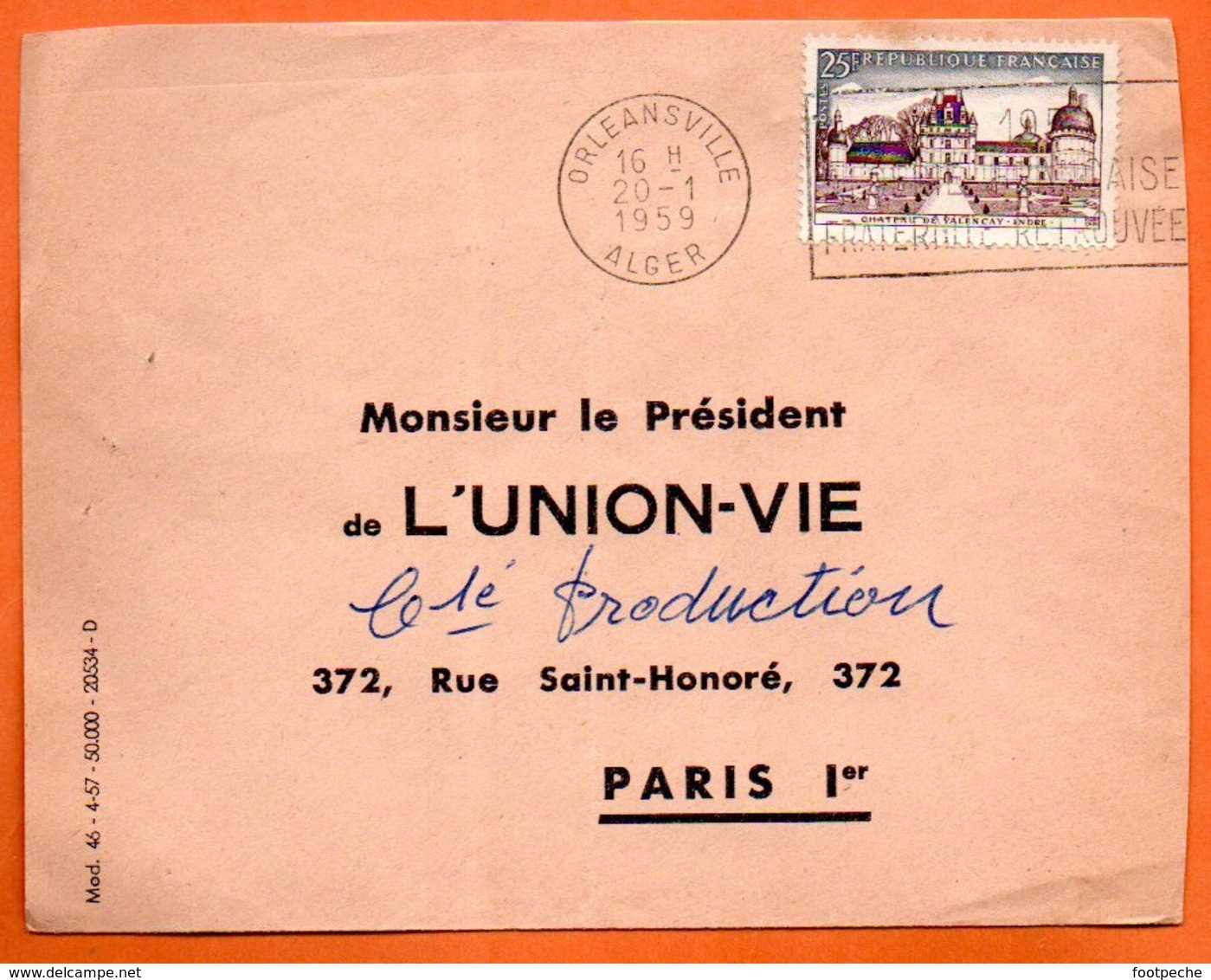 ORLEANSVILLE   ALGERIE FRANCAISE 1959 Lettre Entière N° PP 498 - Oblitérations Mécaniques (flammes)