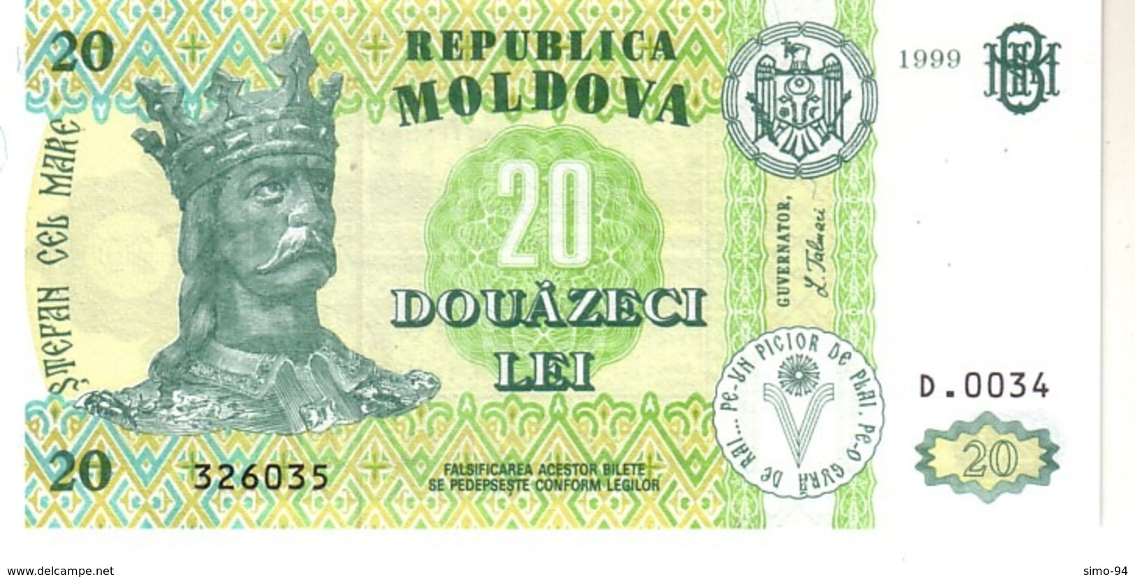 Moldova P.13  20 Lei 1999 Unc - Moldavië