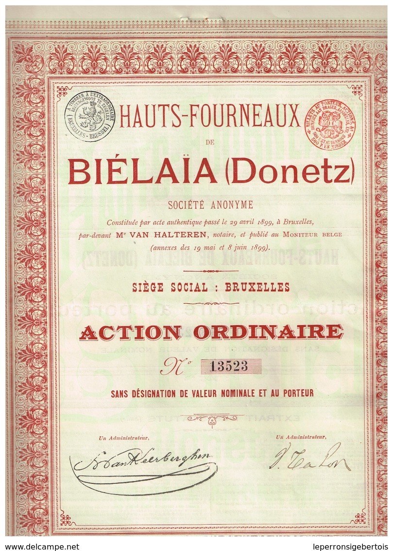Lot De 3 Titres: 1 Charbonnages De Biélaïa 1895 -  2 Hauts Fourneaux De Bélaïa (action Ordinaire Et Privilégiée) 1899 - Russia
