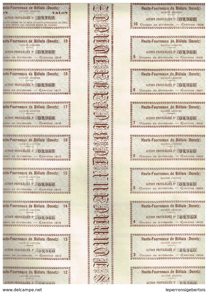 Lot de 3 titres: 1 Charbonnages de Biélaïa 1895 -  2 Hauts Fourneaux de Bélaïa (action ordinaire et privilégiée) 1899