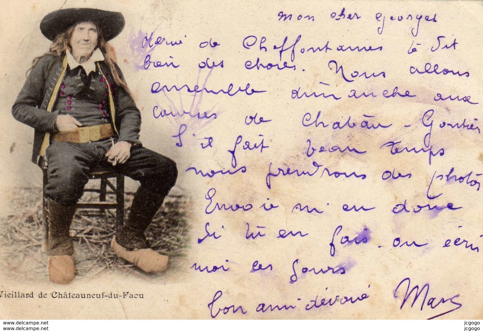 FOLKLORE  Vieillard De Châteauneuf-du-Faou    Carte écrite En 1902  Dos Simple  2 Scans - Trachten