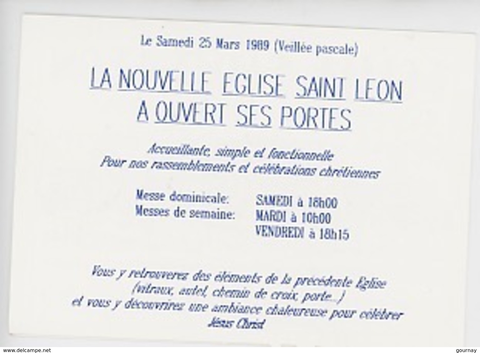 Le Havre 25 Mars 1989 La Nouvelle église Saint Léon A Ouvert Ses Portes - Veillée Pascale (carte Double) Dessin Gravure - Non Classés