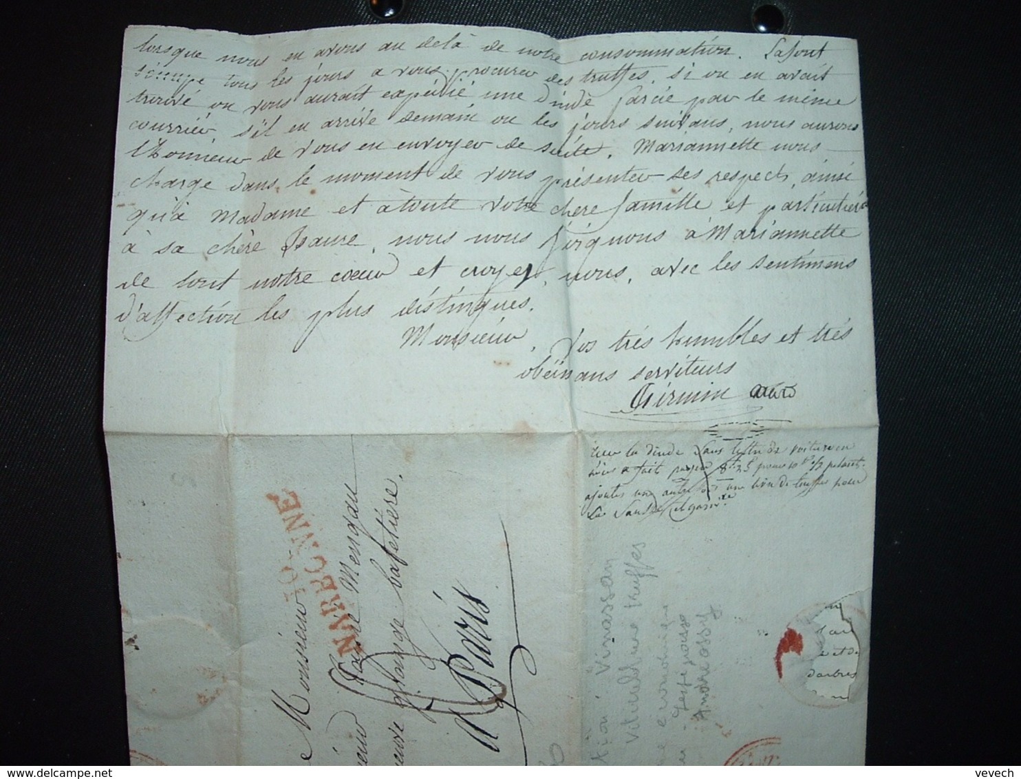 LETTRE (pli Avec Sa Correspondance Intéressante Inondation) Datée 7 Février 1819 + Griffe Rouge 10 NARBONNE (11 AUDE) - 1801-1848: Precursores XIX