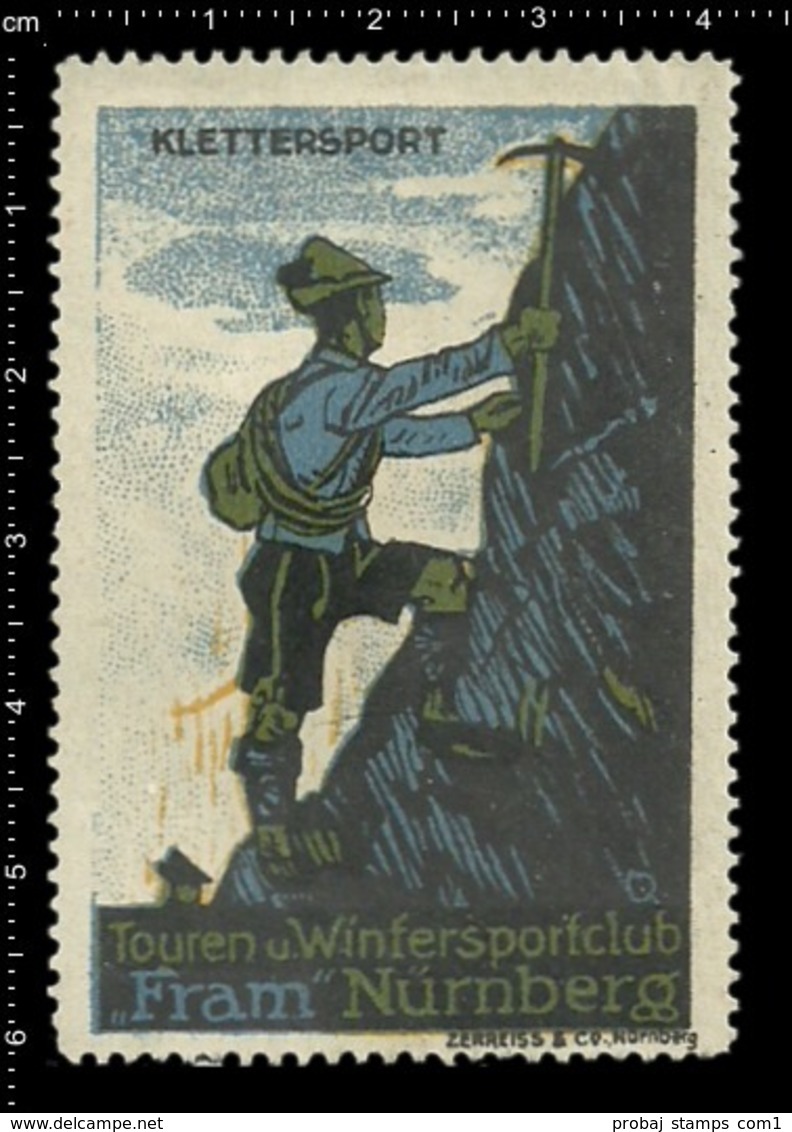 Old German Poster Stamp Cinderella Vignette Erinoffilo Reklamemarke Sport Climbing Kletter Nürnberg Nuremberg. - Climbing