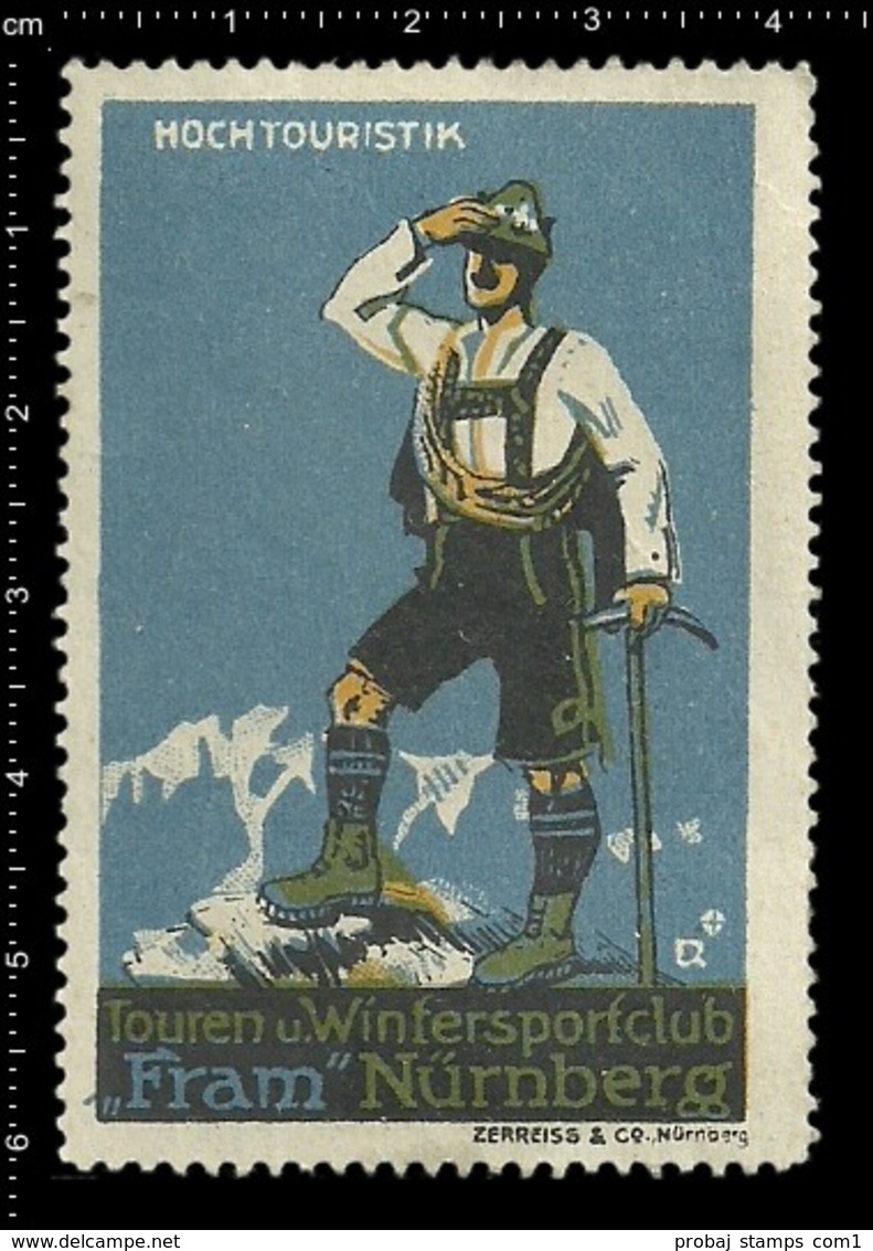 Old German Poster Stamp Cinderella Vignette Erinoffilo Reklamemarke Sport Climbing Kletter Nürnberg Nuremberg. - Climbing