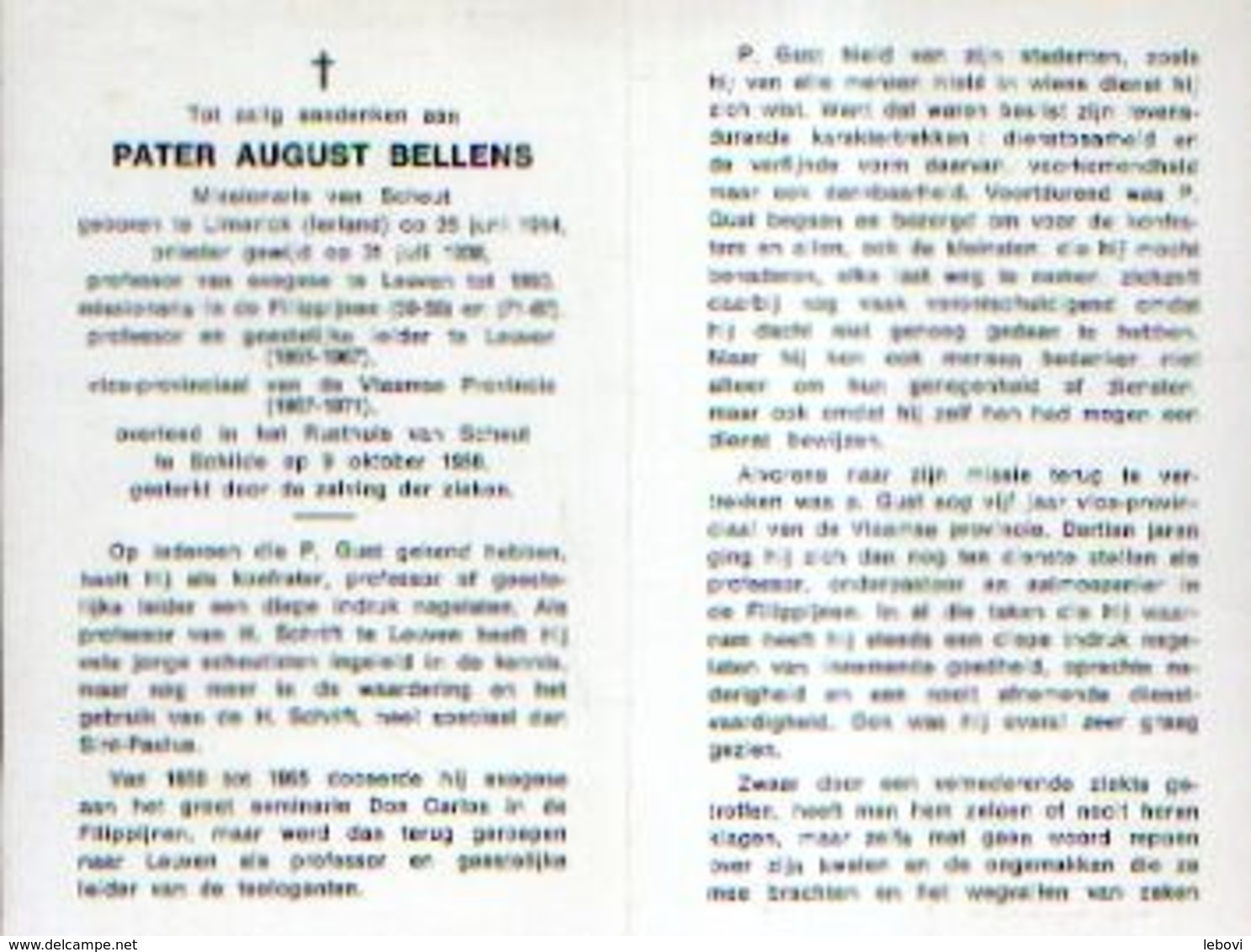 Souvenir Mortuaire Pater BELLENS August (1914-1988) Geboren Te LIMERICK (Ireland) Overleden Te SCHILDE - Devotion Images