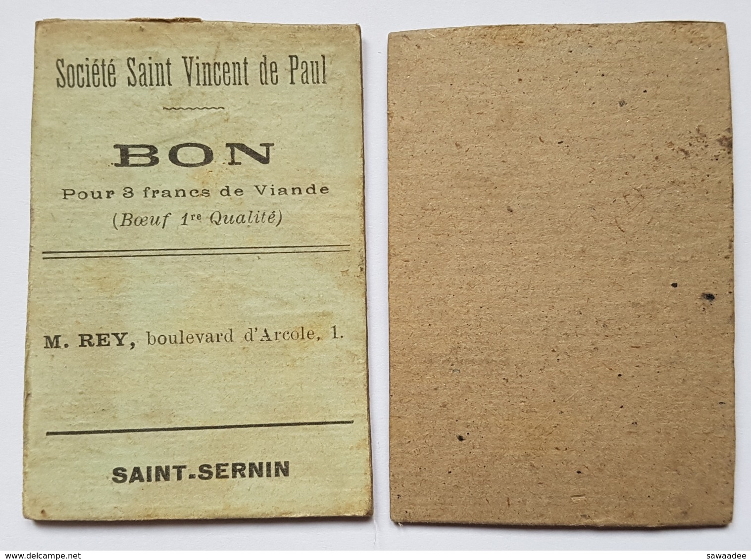 BON  POUR 8fr DE VIANDE (BOEUF 1er QUALITE) - SOCIETE DE ST VINCENT DE PAUL - TOULOUSE -CATHOLIQUE - SAINT SERNIN - Monétaires / De Nécessité