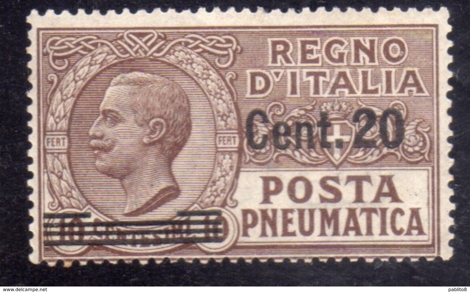 ITALIA REGNO ITALY KINGDOM 1924 1925 RE VITTORIO EMANUELE III POSTA PNEUMATICA CENT.20 SU 10c MNH - Pneumatic Mail