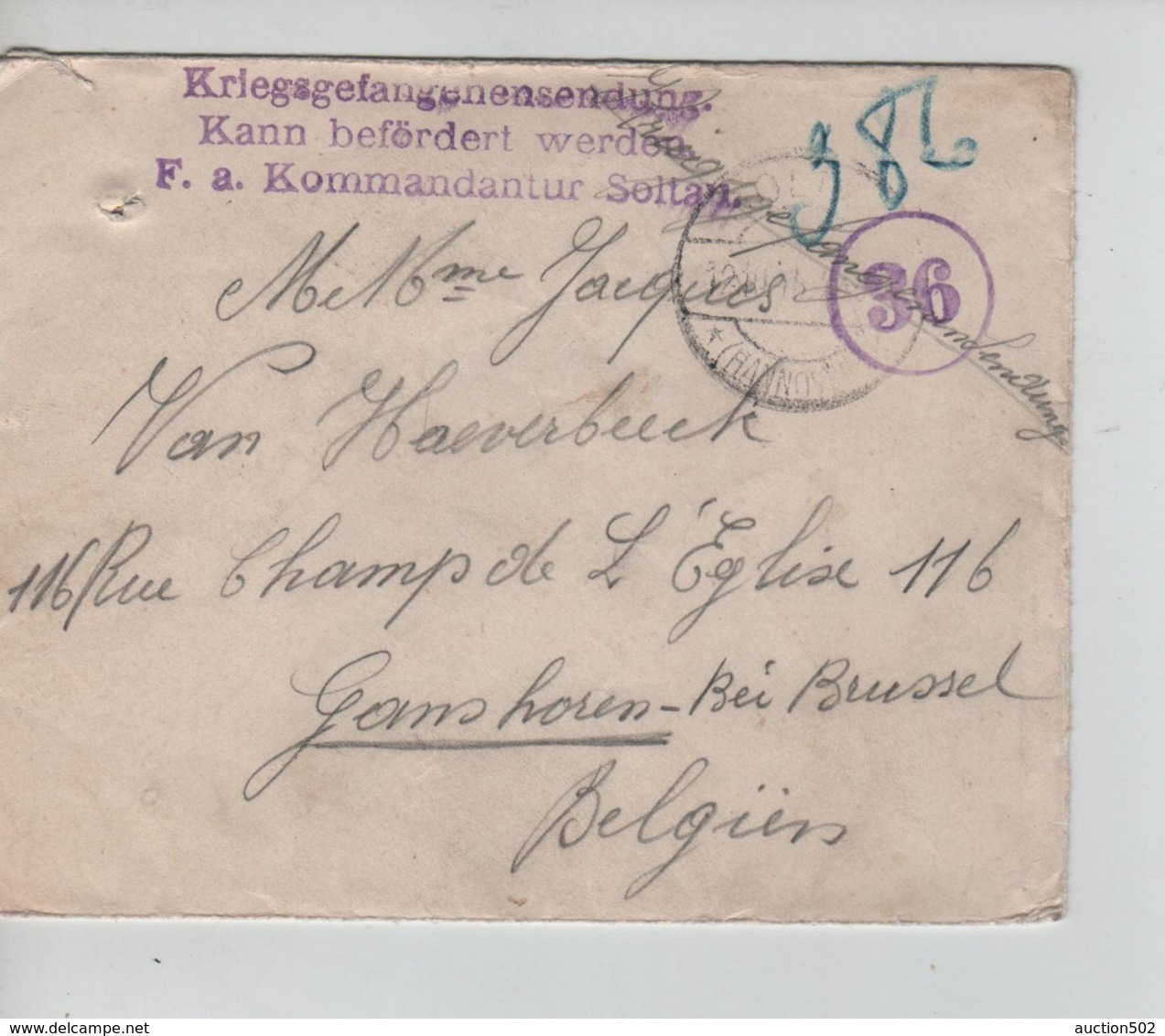 PR7455/ Lettre PDG-POW-KFS Camp De Soltau C.Soltau 1915 Censure Soltau > Ganshoren C.Jette - Prisonniers