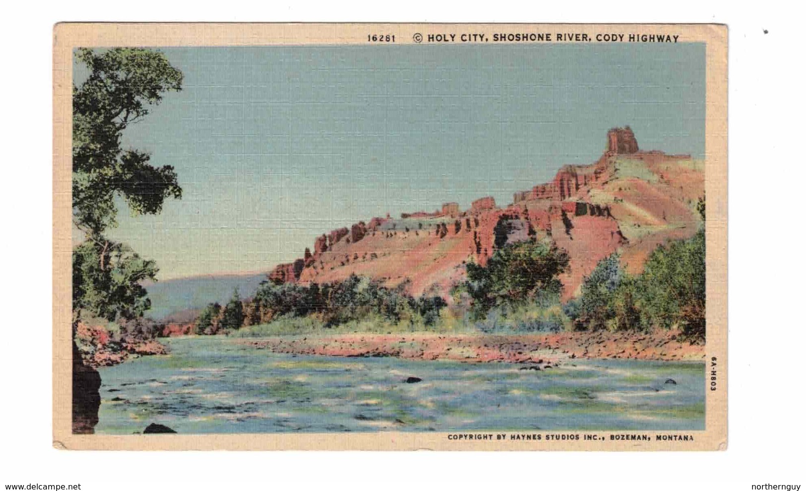 CODY, Wyoming, USA, Holy City Shoshone River, Cody Highway 1952 Linen Postcard - Cody