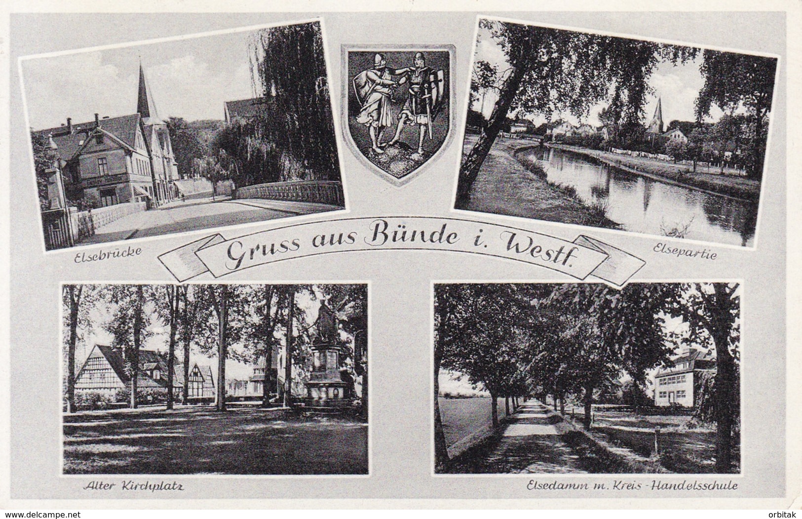 Bünde * Wappen, Elsebrücke, Elsedamm M. Kreis - Handelsschule, Kirchplatz, Mehrbild * Deutschland * AK744 - Buende