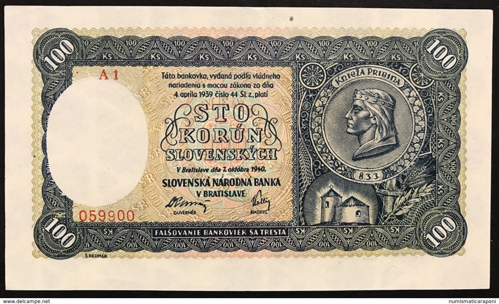 Slovacchia Slovakia  100 Korun 7-10-1940 Series - A1 Pick#11a Sup Lotto 2946 - Slowakije