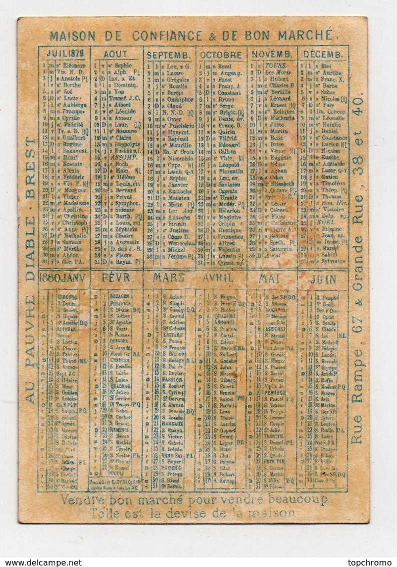 CHROMO Au Pauvre Diable Brest Calendrier 1879-1880 Fruits Raisin Prunes Pêches Melon - Otros & Sin Clasificación