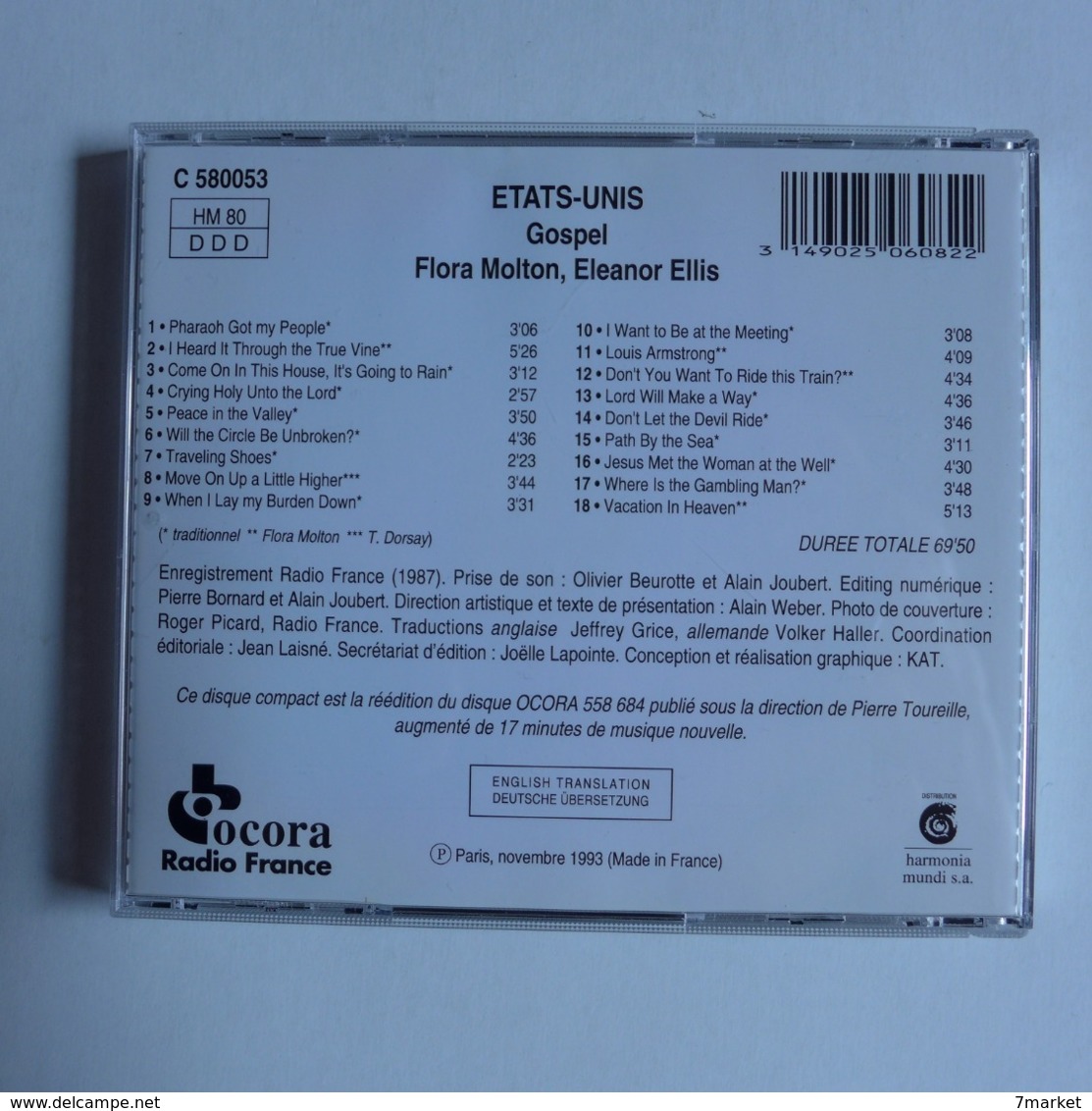 CD/ Flora Molton, Eleanor Ellis - Gospel Etats Unis / 1993 - Ocora - Radio France - Gospel En Religie